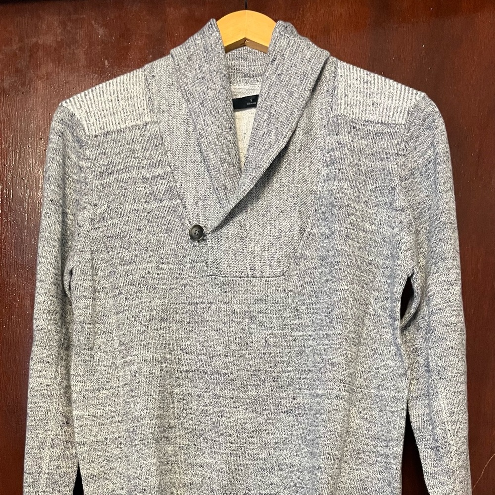 Men’s Onassis Cotton Linen Navy Shawl Sweater